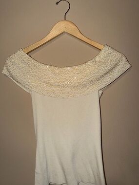 Cream and Yellow Off-the-Shoulder Top with Sequin Trim